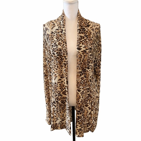 Chico's Sweaters - 🖤 Chico’s Travelers Animal Print Open Front Cardigan Size 2 Large (L 12) 🐆